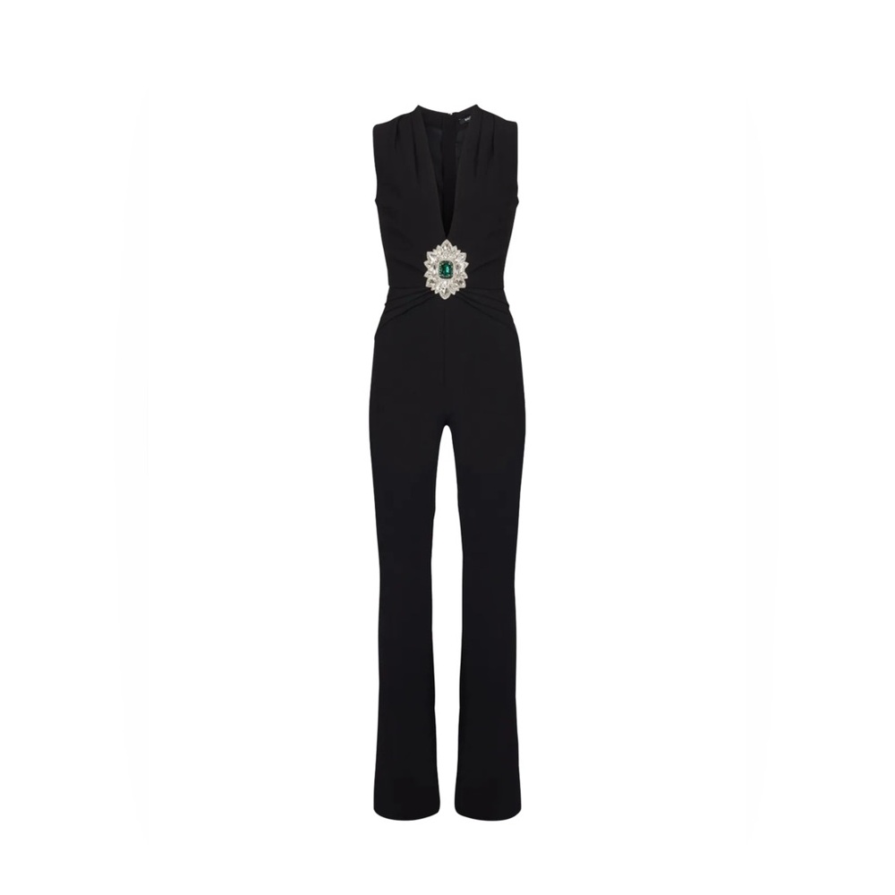 Balmain Sleeveless Embellished Crepe Jumpsuit